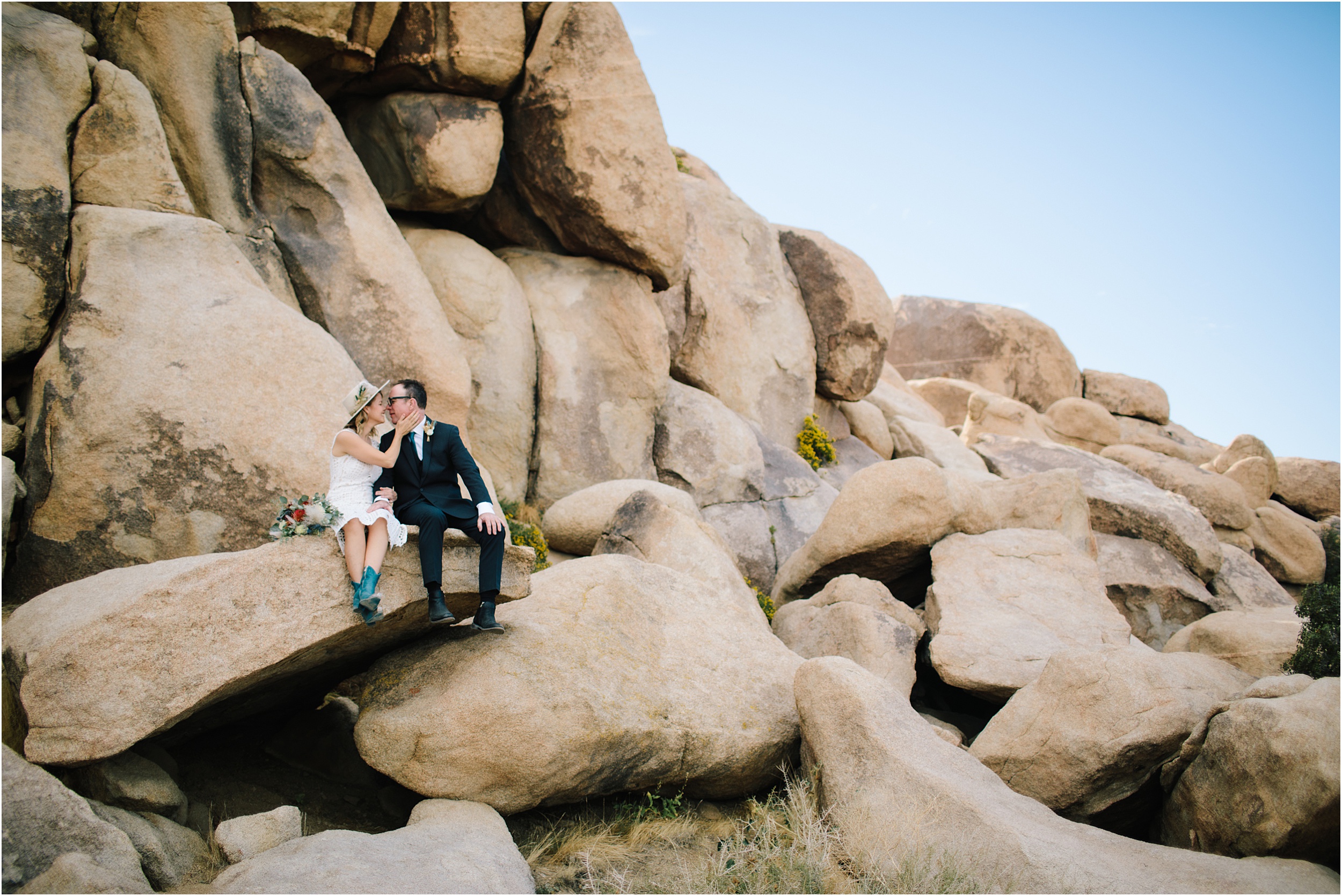 Photo of Bride and groom during their Joshua tree elopement