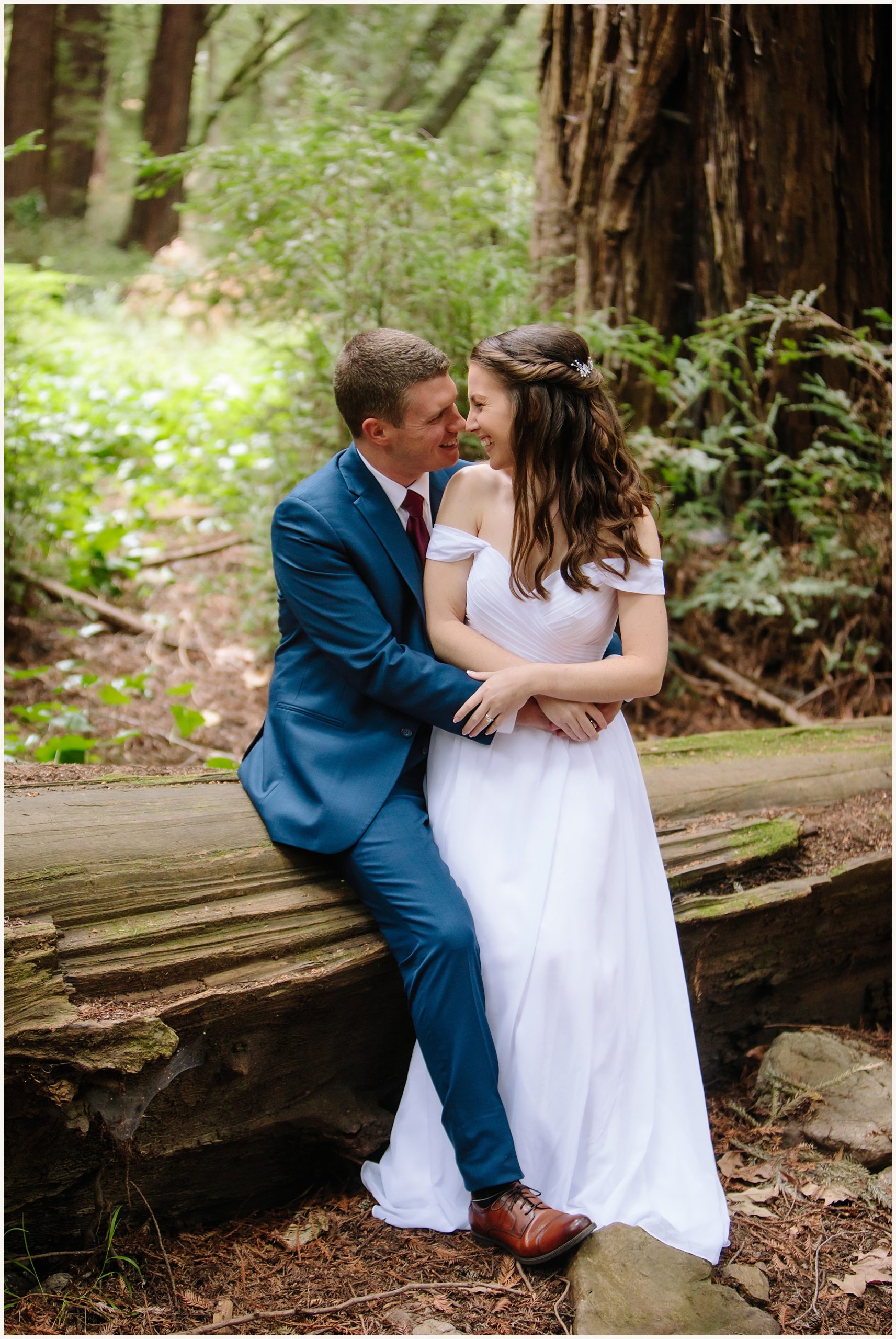 Bride and Groom photos around Beautiful Redwood Trees