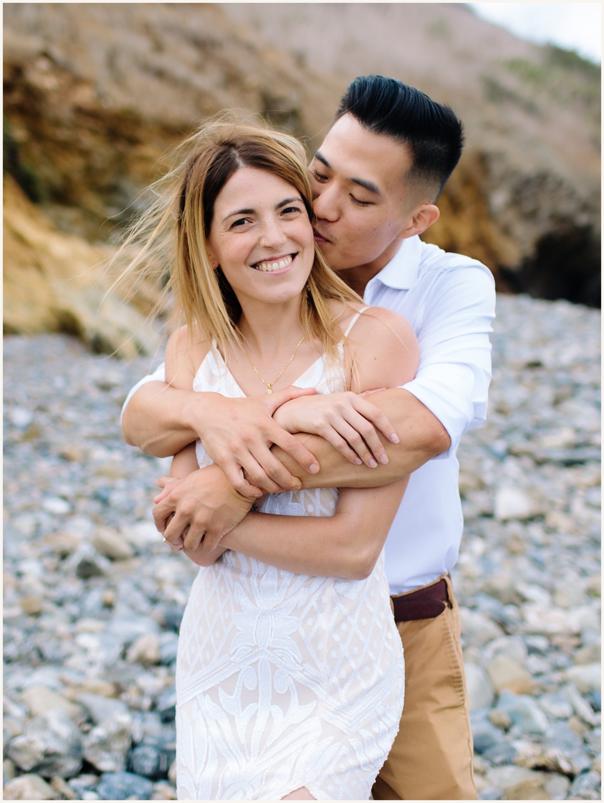 Photo of bride and groom on Catalina Island beach