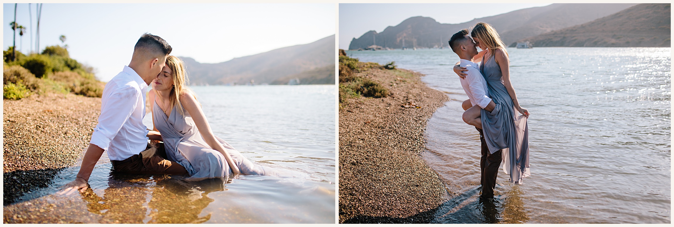Photo bride and groom in water in Catalina Island