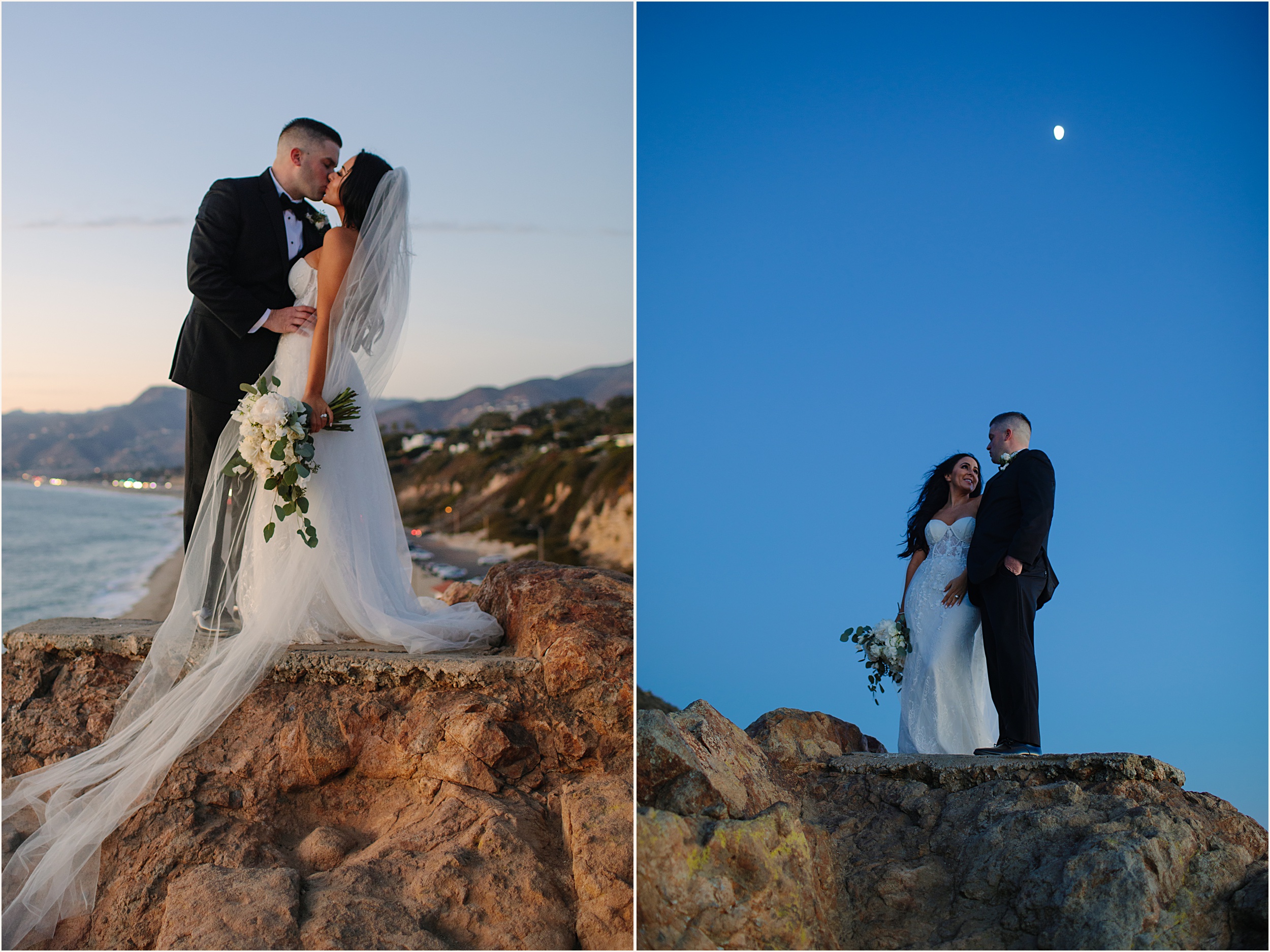 Photo of bride and groom on cliffside view during their Malibu beach elopement