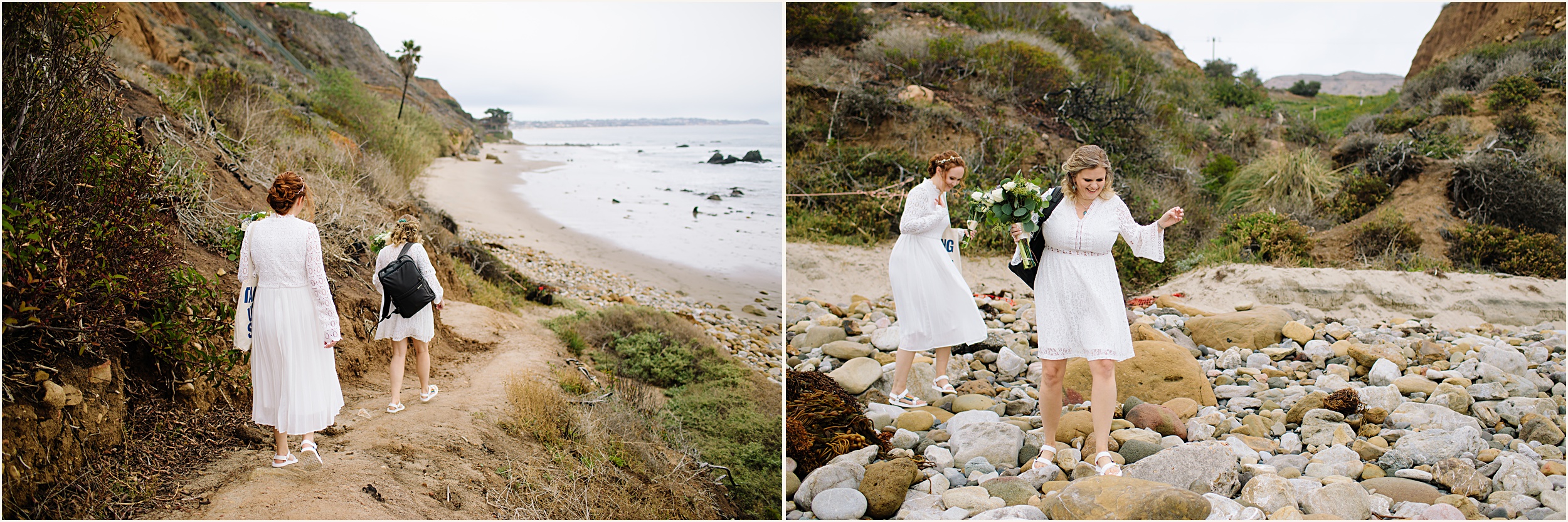 Photo of Brides walking down to El Matador Beach in Malibu CA