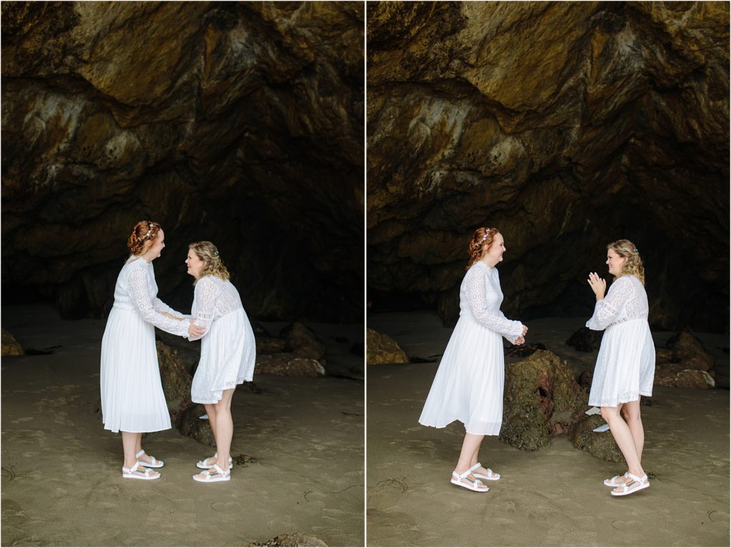 Photo of brides in El Matador beach cave