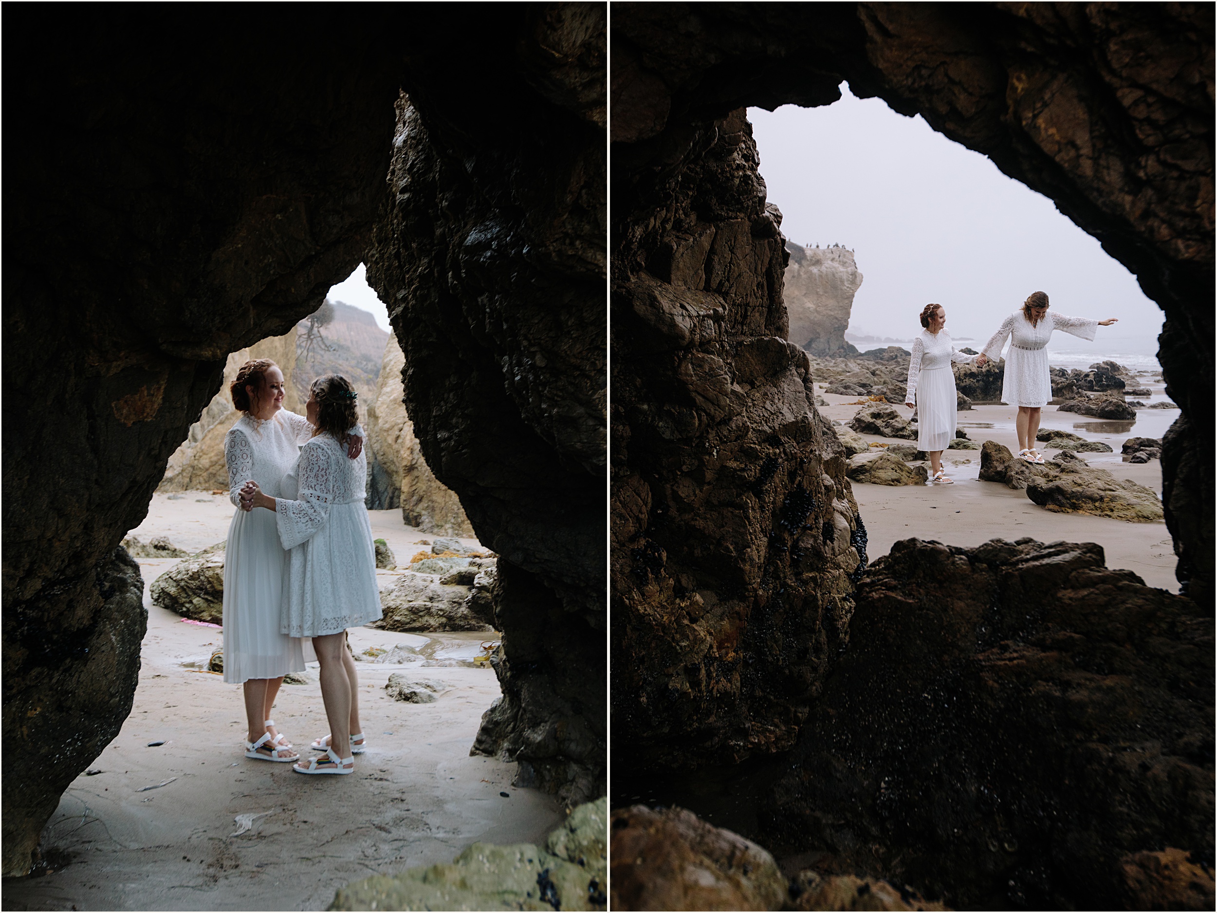 Photo of brides in El Matador beach cave