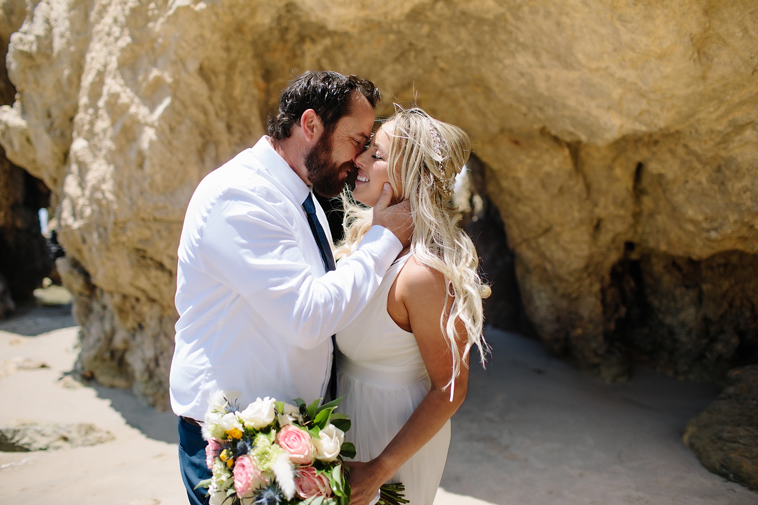 Nicole-and-Russell_0039 Breezy Los Angeles Beach Elopement in Rocky Sea Caves